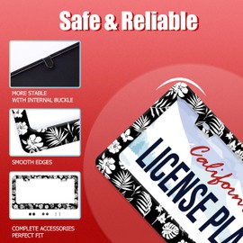 Tropical Flowers Leaves License Plate Frame Hawaiian License Plate Stainless Steel Auto Parts Funny License Plate Decorative with Screws Size 12.3" x 6.3"