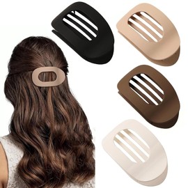 4 Pcs Flat Hair Claw Clip for Thick Thin Hair Women, Curved Design Non-Slip Grip Strong Hold Hair Claw Duckbill Clip Shark Clip Accessories (Solid Color)