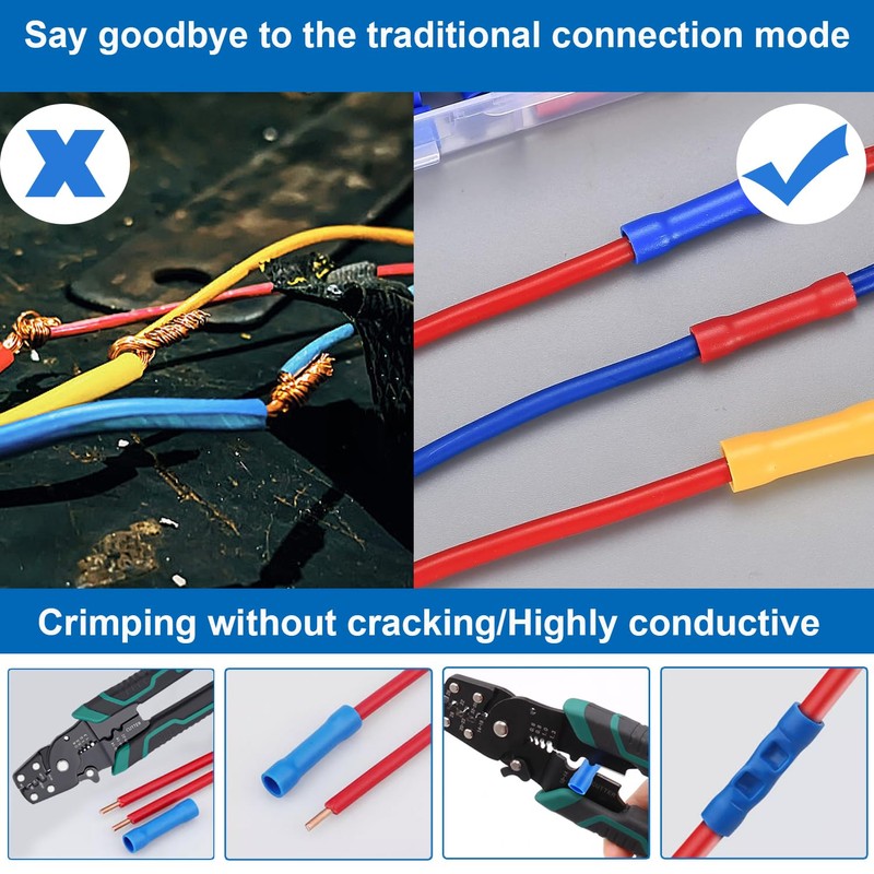 smseace 210 Pcs Butt Splice Connectors Kit 22-10AWG Butt Wire