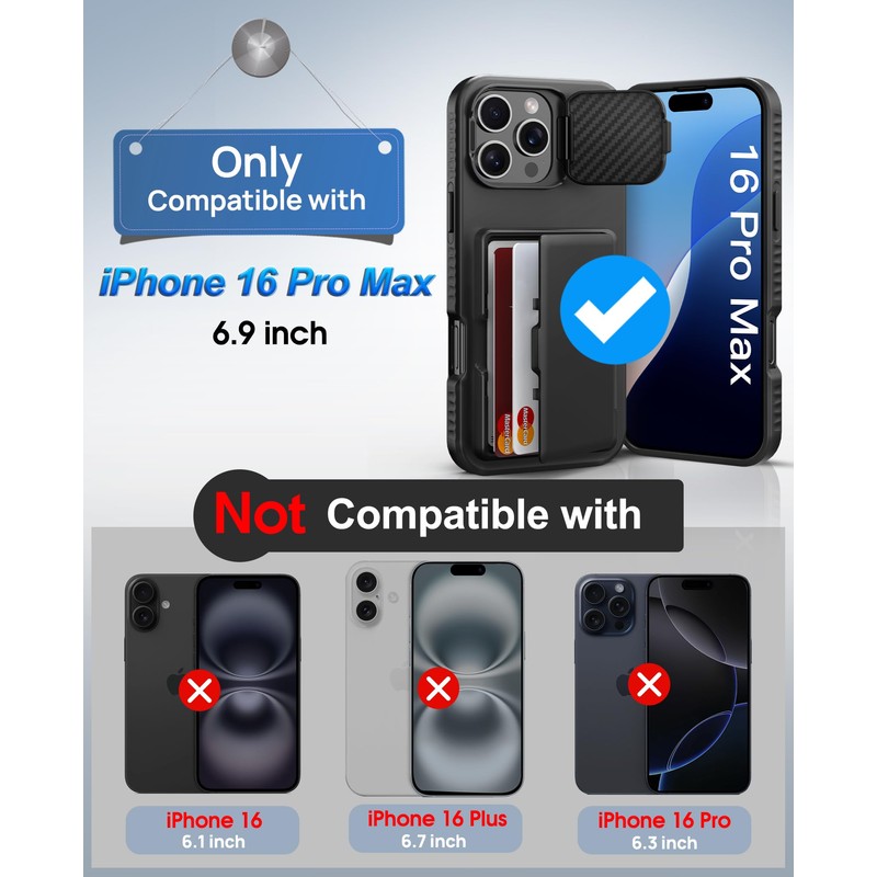 BXYJY for 16 Pro Max Case with Camera Stand, Black