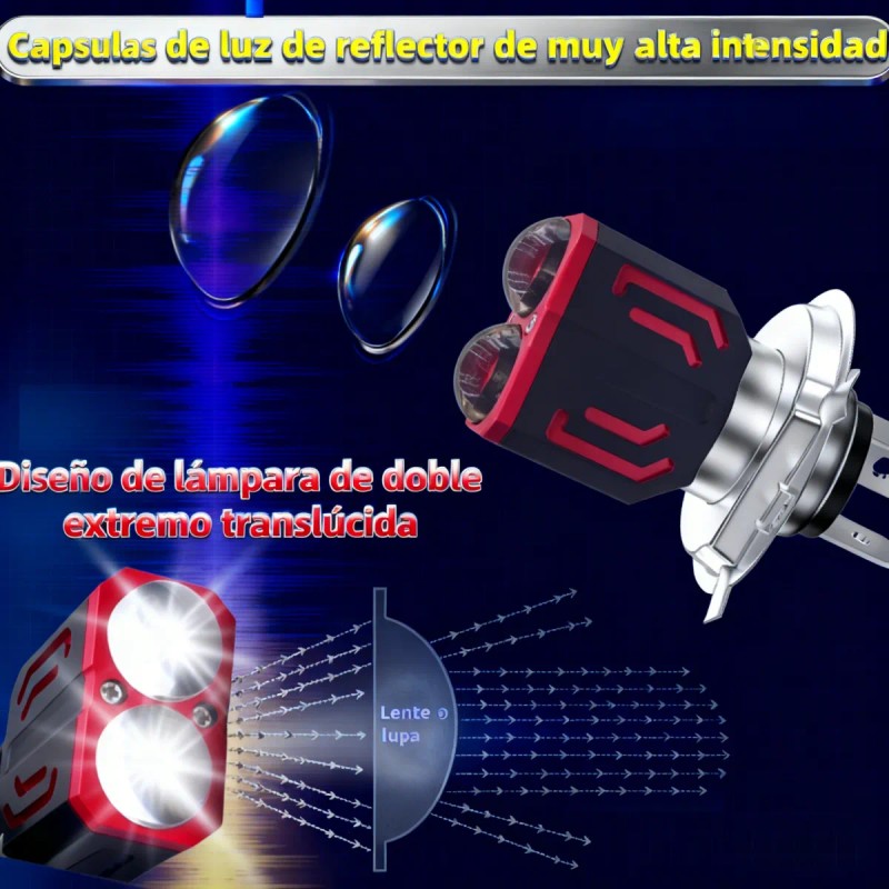 Faros Led Para Moto H4 Ba20d H6 Doble Lente Luz