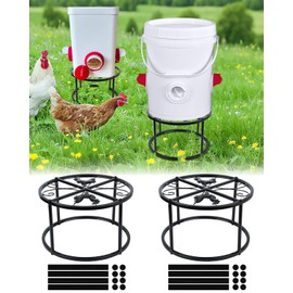 Vokvaktak 2Pcs Metal Stand for Chicken Feeder Waterer, Heavy Duty Chicken Water Stand Holder, Round Iron Support for Chicken Coop Poultry Feed and Water Buckets Indoor Outdoor(Black)