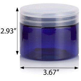 Cobalt PET Plastic (BPA Free) Refillable Low Profile Storage Empty Containers Jar with Clear Natural Flip Top Cap - 12 oz (6 pack)