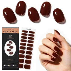 20 Pcs Burgundy Red Semi Cured Gel Nail Strips, UV LED Lamp Compatible Gel Nail Wraps Stickers, Long Lasting Easy Apply DIY Nail Art for Women