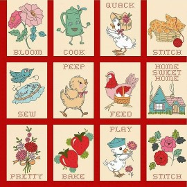 Poppy Cotton Retro Red Pretty Stitches Hopscotch & Freckles Poppy Cotton 44" Inches Wide BTY