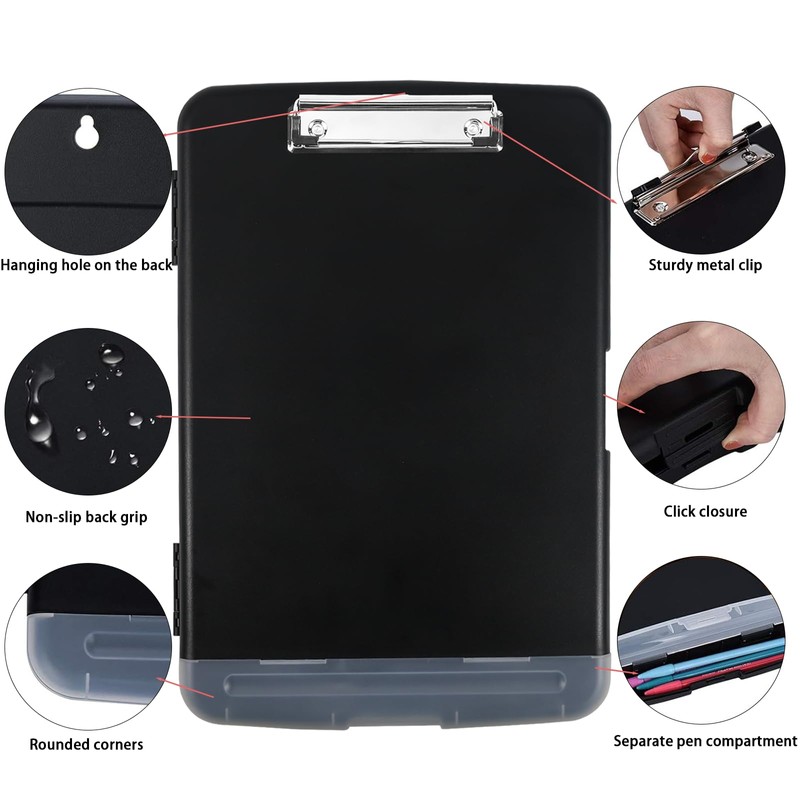 ZITUZY Clipboard A4 with Lid, Plastic Clipboard with Tray, Portable