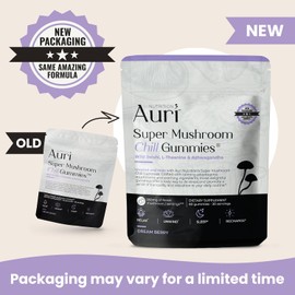 Auri Super Mushroom Chill Gummies Natural Calming Aid & Stress Reduction Suplemento Para Adultos W/Reishi Mushroom, Ashwagandha, L-Teanina Desenrolla La Mente Y Armoniza Tu Día 60 Gomitas Tr