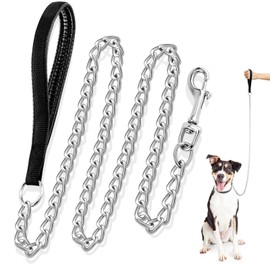 Dacitiery Metal Dog Leash, Chew Proof 4FT/1.2M Dog Chain Leash, Heavy Duty Anti-Bite Dog Lead Pet Leash with Nylon Soft Padded Handle for Small Medium Large Dogs (3MM)