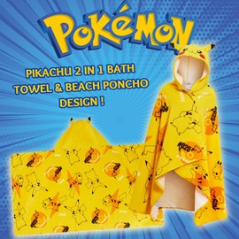 Pikachu Kapuzenhandtuch 100% Baumwolle Kinder 3D Ohren Kostüm Pikachu Poncho Strand Badetuch Schwimmtuch