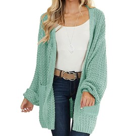 MEROKEETY Women's 2025 Fall Open Front Chunky Knit Sweater Oversized Lantern Sleeve Cardigan Outwear, Sage, XX-Large