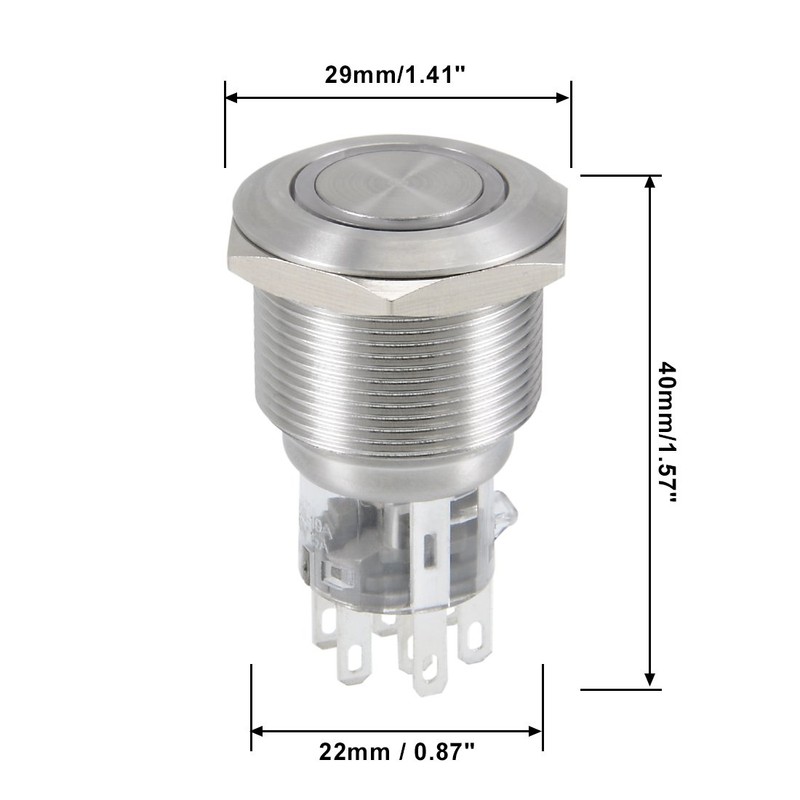 uxcell Latching Metal Push Button Switch 22mm Mounting Dia DPDT