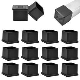 EASYEAH 2" (50mm) Square Chair Leg Floor Protectors, Black Rubber Chair Leg Caps, Non-Slip Patio Furniture Feet Cap, PVC Chair Feet Covers for Hardwood Floors, Tables & Patio Furniture, 12pcs