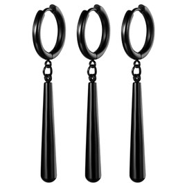 JewelryWe Men Roronoa Zoro Earrings: 3 Pieces Gold Silver Black Dangle Drop Stainless Steel Clip On Hanging Stainless Steel Earrings Jewellery for Anime Lovers
