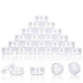 3 Gram Sample Containers With Lids, 25 Count Clear Jars, Empty Lip Balm, Mini Cosmetic Makeup Travel With Labels, Mini Disposable Spatulas