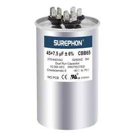 SUREPHON 45+7.5 uF 45/7.5 MFD ±6% 370V/440V Dual Run Circular Capacitor CBB65 Ideal for AC Unit Fan Motor Start or Heat Pump or Condenser Straight Cool
