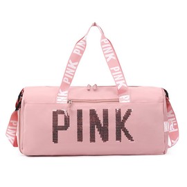 YLIMHS Large Duffle Bag For Women, Sports Duffel Bag for Gym with Wet Pocket & Shoe Compartment, Overnight Weekender Travel Bag (PINK)