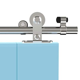 CCJH 8FT/96'' Stainless Steel Sliding Track Barn Door Hardware Kit for Single Door Heavy Duty