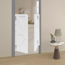 Lemoeyes Swinging Doors, Double Saloon Doors 180° Opening Porch Entrance Interior Door for Kitchen Partition Doorways Bar, 27.5" W x 35.4" H Pine Wood Cafe Door with Hardware, White