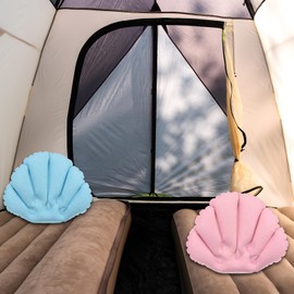 M METERXITY 2 Pack Inflatable Bath Pillow - Ultralight Inflatable Compressible Pillow with Suction Cups, Neck Support, Apply to Bathtub (Blue)