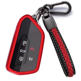 Atecek for VW Key Fob Cover Key Shell Case Compatible with Volkswagen ID.4 Golf 8 MK8 GTI ID.3 Seat Leon MK4 Skoda Octavia, Red-for Volkswagen