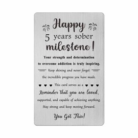 TGCNQ 5 Year Sobriety Gifts - Recovery Card Gifts for Women Men - 5 Year Sober Gifts Sober Engraved Metal Card