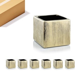 WGV Ceramic Cube Vase Bulk Width 5.5" Height 5" (Fits 5" Pot) Elegant Modern Block Square Floral Planter Terrarium Container Table Dresser for Event Accent Home Office Decor Gold Textured 6 Pieces