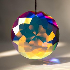 Bauhinia Hanging Crystals Pendant Crystal Rainbow Suncatchers Large Window Prisms Suncatchers Ornament Rainbow Maker Crystal Pendant (75mm, Round)