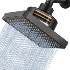 Nuodan High Pressure Rain Shower Head with Filtered - 6" Square Showerhead Filter for Remove Chlorine and Harmful Substances, Improve Hair and Skin Problems, Oil Rubbed Bronze