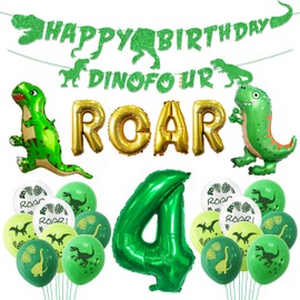 Dino Four Birthday Party Decoration, 4th Dinosaur Birthday Decorations, Dino Four Banner, Roar Balloons, Four Birthday Decorations for Boys Kids 4th Dinosaur Party Supplies