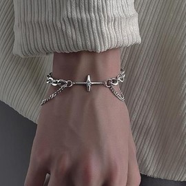 Cross Link Chain Bracelet for Men Silver Cross Charms Men's Bracelet Faith Religious Easter Catholic Christian God Jesus Communion Baptism Jewelry Gift