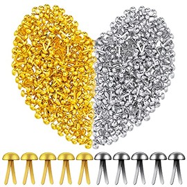 Hotop 500 Pcs Paper Brass Fasteners Brass Brads Round Fasteners for Craft Art Crafting School DIY Supplies(0.3 x 0.6 Inch,Golden, Silver)