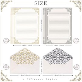 AnyDesign 60 hojas de papel de papelería vintage con 30 sobres autoadhesivos, borde dorado y negro, papel de escritura de doble cara para cumpleaños, 
