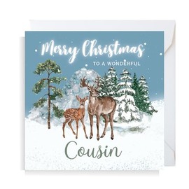 Second Ave Cousin Christmas Reindeer Square Xmas Holiday Festive Greetings Card