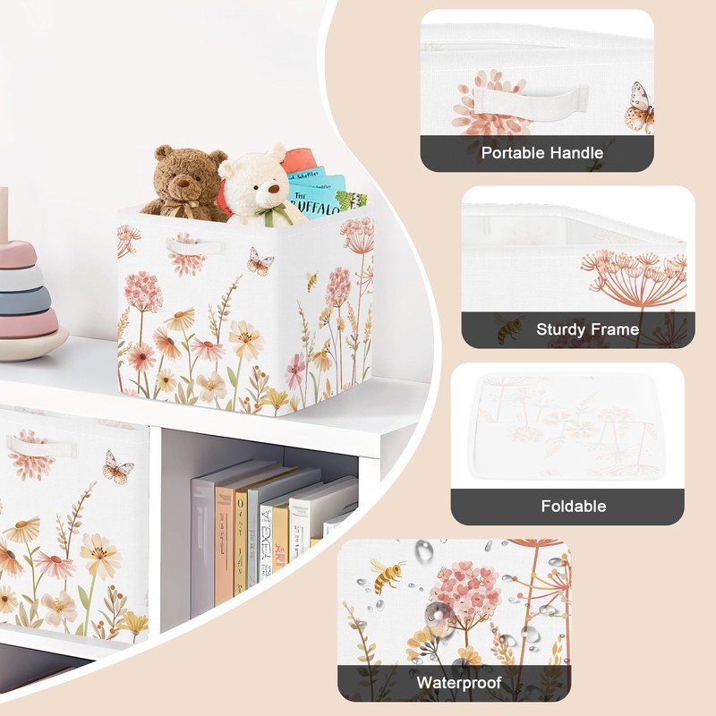 Clastyle Storage Box 3 Pieces Boho Flower Beige Storage Basket