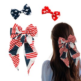 4th of July Hair Bow Clips for Women, Us Flag Ribbon Bow Hair Clips 3Pcs Hair Clips Set, for Patriotic Activity Party Hair Accessories