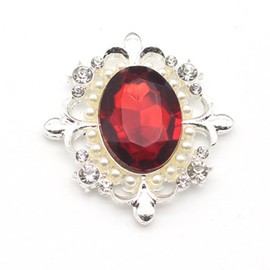 3PCS 31x34mm Oval Pearl Rhinestone Alloy Buttons Flatback Embellishments Decorative Button for Dress Jewelry Brooch Earring Accessory (Red)