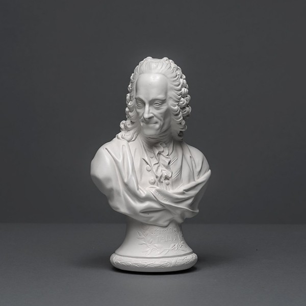 Voltaire Sculpture Made of High-Quality Zellan, Handmade, Made in Germany, Bust in White, 18 cm