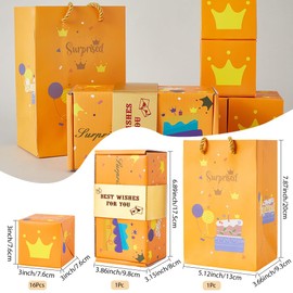SOFPLATE Happy Birthday Surprise Gift Box Explosion Pop out Gift Box with Bag Set DIY Creative Folding Bounce 16Pcs Orange Explosive Cards for Anniversary Valentine Mother's Day Christmas Party Favor