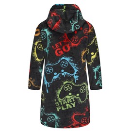 FunnyPaja Boys Soft Fleece Robes Plush Hooded Bathrobes Sleepwear for Kids 1-16 Years Black Large Gamepad 13-14 Years