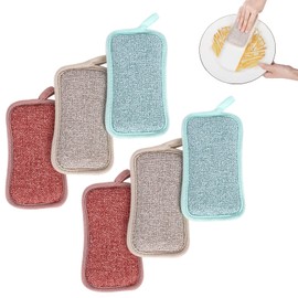 Minicoco Eco-Friendly Sponges Washing Up, 6 Pcs Reusable Scourers Sponge Kitchen Sponge Dish Sponge Dual Remove Grime Washing Up Sponge for Bowls, Dishes, Pots, Burned Food on Pans (6Pack)