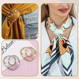 IQIC 4PCS Scarf Ring for Women T-shirt Ties Clips Pearl Round Shirt Clip Flower Heart Metal Circle Clip Clothes Corner Knotted Button Fashion Clothing Circle Buckle Jewelry (silver)