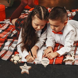 60Pcs Wooden Christmas Tree Decorations Christmas Krafts and Arts for Kids Toddlers DIY Xmas Wooden Ornaments Paint Decorate Your Own Christmas Decorations