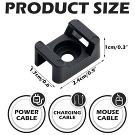 1 Pack of 200 Black Cable Tie Fasteners Twist On Cable Holder Screw Base Saddle Mount Ideal for Home Office Cable Management Computer Room Wiring Workshop