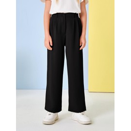 Kids Girls High Waist Wide Leg School Uniform Pants 5-14 Years Black