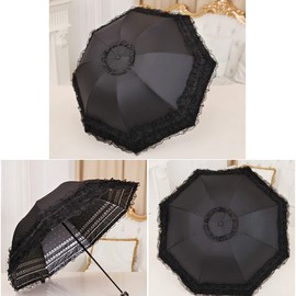 WANLIAN Folding umbrella Travel Umbrella Folding UV Resistance Princess Lace Parasol Umbrella Sun Umbrella For Women Girls sunshades with lace decoration (black)