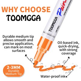 Orange Permanent Paint Pens - 8 Pack Oil Based Paint Markers, Paint Pens For Rock Painting Car Tyre Metal, Plastic, Canvas, Mugs, Wood, Glass, Quick Drying and Waterproof, Medium Point