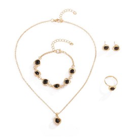 TTPSRY 4 Piece Jewellery Set Women's Necklace Bracelet Ring Earrings Heart Crystal Zirconia Bridal Jewellery Set Christmas Party Gifts for Girls, Alloy Steel, No Gemstone