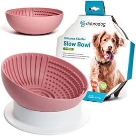 Slow Feeder Dog Lick Bowl 2in1 Set – Elevated Silicone Slow Feeder Dog Puzzle Bowl & Stand - Slows Your Dog’s Eating Pace - Healthy Raised Slow Feeder Dog Bowl – Interactive Dog Dish Pink