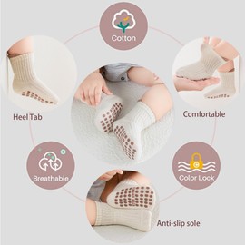 YANWANG 8 Pairs Toddler Non-Slip Socks with Grips Breathable Crew Socks for Baby Boys Girls(Green+Blue,S:0-1Y)