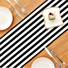 Texson Black and White Striped Table Runner Cotton Striped Table Runner Modern Striped Design Table Runner Elegant Decor for Indoor Outdoor Events (Black and White, 12x72 Inches)